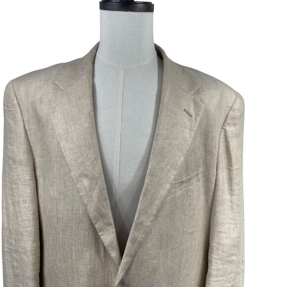 Alan Flusser Blazer Jacket Mens 46L Beige Natural 100% Linen Sport Coat Wedding - Picture 2 of 6